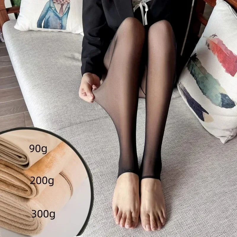 New Warm Tights For Women Winter Fleece Leggings Thermal Stockings Woman Insulated Printed Pantyhose Skin Effect Sock Pants