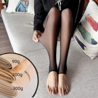 New Warm Tights For Women Winter Fleece Leggings Thermal Stockings Woman Insulated Printed Pantyhose Skin Effect Sock Pants