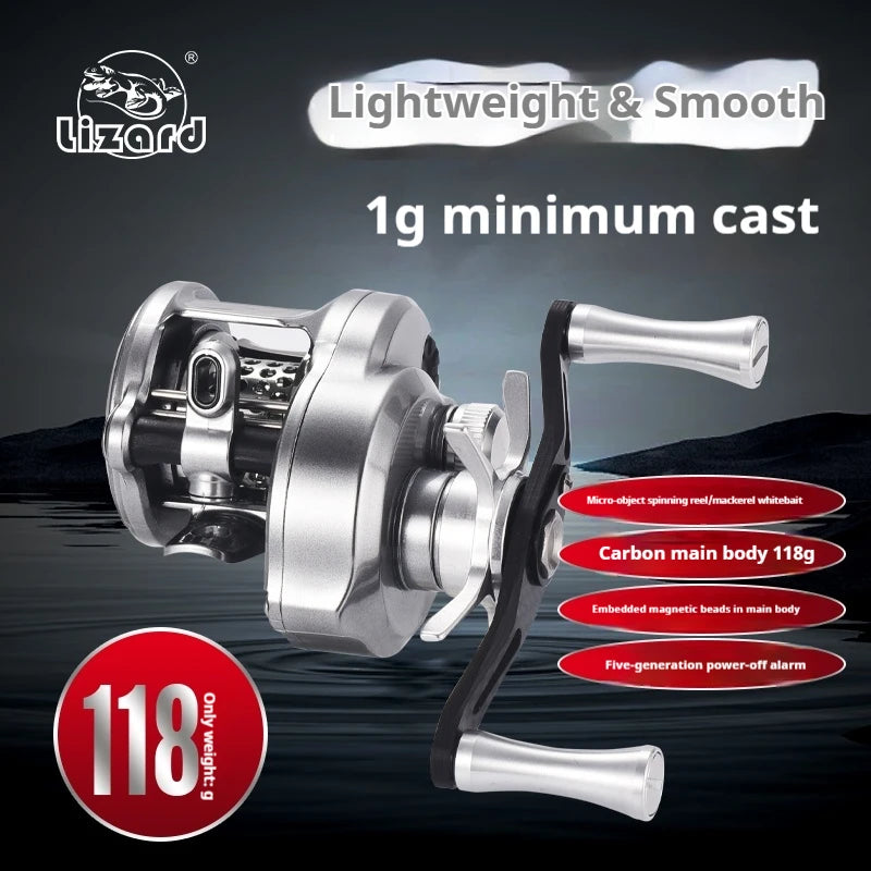Lizard Fishing BOKI Micro Drum Baitcaster Reel with Weighs 118g 7.6:1 Speed Ratio Carbon Body Shallow Spool Baitcasting Reel