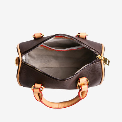 Vintage Brown PU Leather Boston Bag Women's Lightweight Small Crossbody Bag Luxury Designer Handbag Shoulder Bags for Phone