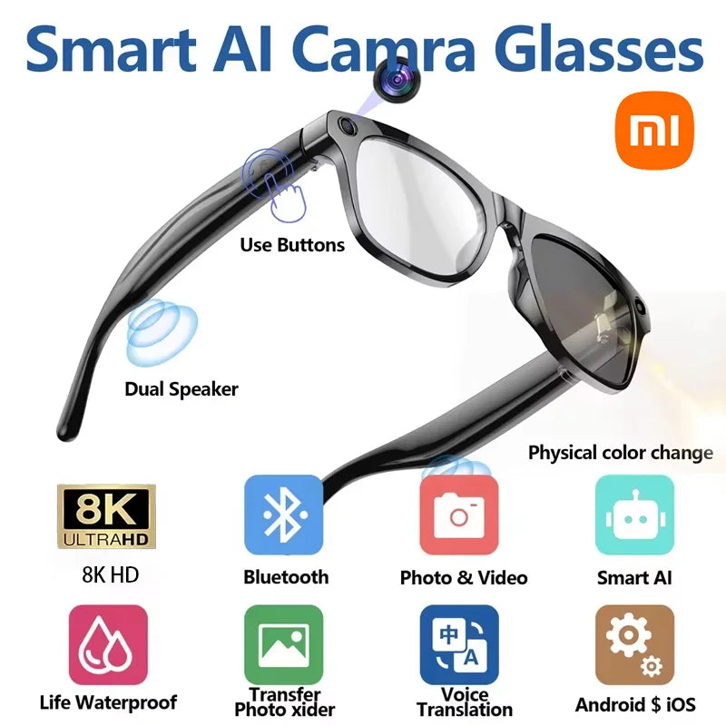 Xiaomi AI Smart Glasses 8K HD Photochromic Multifunction Translate Camera Glasse Bluetooth Calling Voice Assistant Music Player