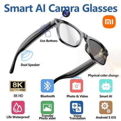 Xiaomi AI Smart Glasses 8K HD Photochromic Multifunction Translate Camera Glasse Bluetooth Calling Voice Assistant Music Player