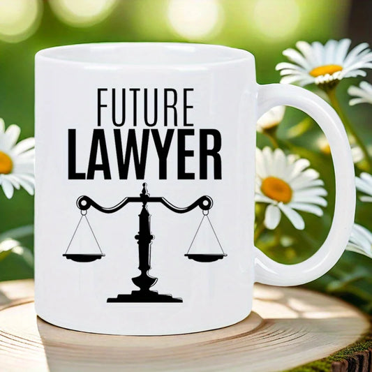 1, Future Lawyers 11 oz Ceramic Coffee Mug - Text and Balance Scales Design for Coffee Lovers, Men and Women, Hand Wash Only, Co