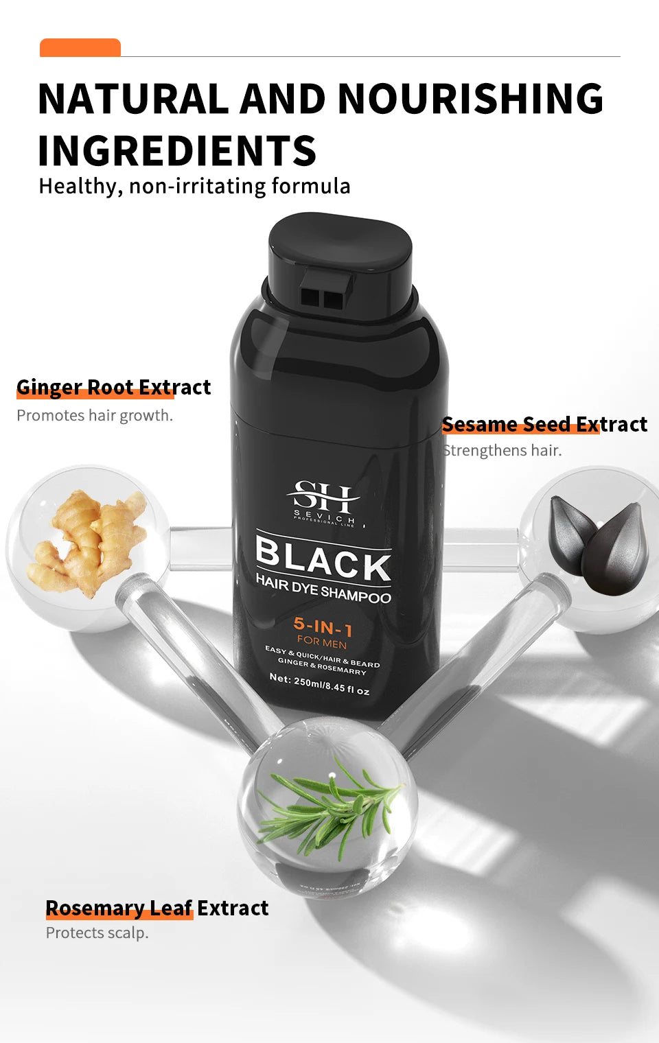 Sevich Hair Dye Shampoo 5 In 1 For Men Black Hair Dye Shampoo Beard Color Dye Cream To Cover Gray White Hair Darkening Shampoo
