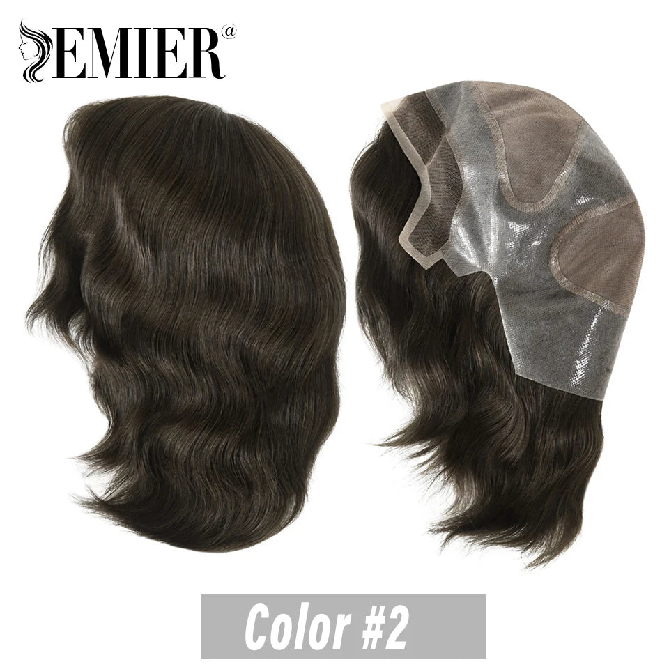 Full Head Wig For Men 6" Natural Straight Fine Mono With Pu Cap Men Wig 1/2" French Lace in Front Indian Human Hair Wig For Men