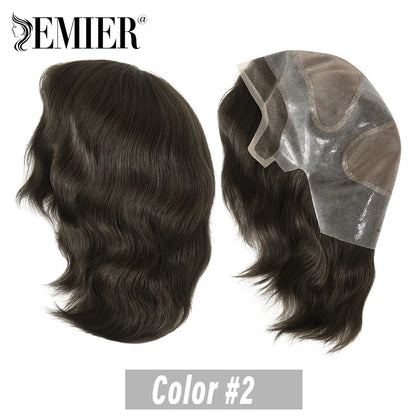 Full Head Wig For Men 6" Natural Straight Fine Mono With Pu Cap Men Wig 1/2" French Lace in Front Indian Human Hair Wig For Men