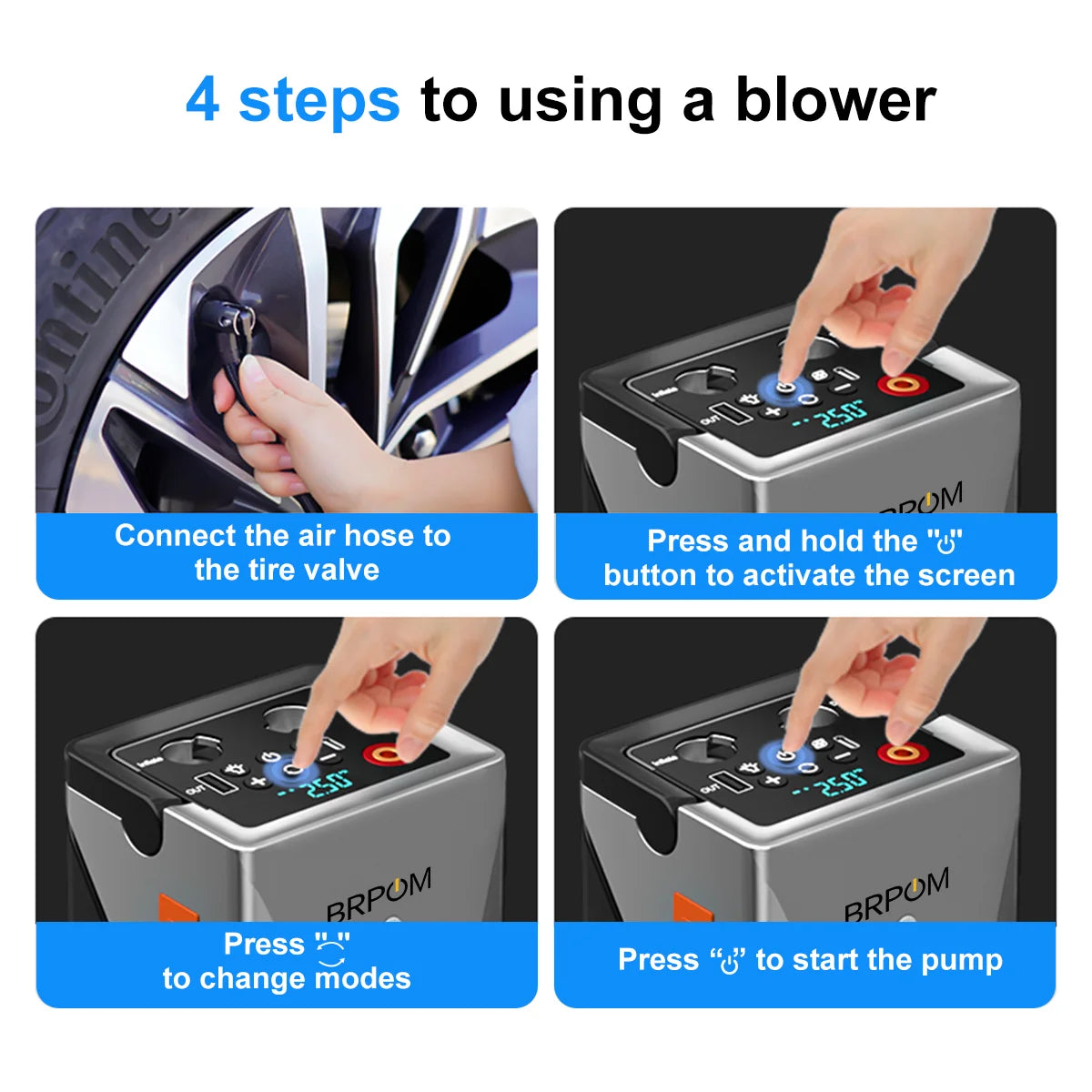 12000mAh 6-in-1 Auto Jump Starter Air Compressor Air Blower - Intelligent Clamps for Car Tire Inflation & Emergency Start