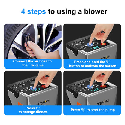 12000mAh 6-in-1 Auto Jump Starter Air Compressor Air Blower - Intelligent Clamps for Car Tire Inflation & Emergency Start