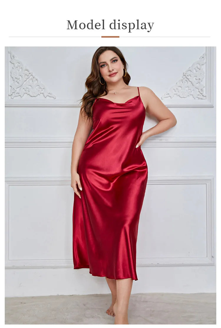 Plus Size 3Xl 4Xl 5Xl Nightgown Lady Sexy Swing Collar Nightdress Long Lingerie Women Summer New Satin Sleepwear Nightwear