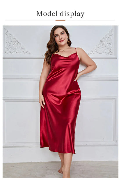 Plus Size 3Xl 4Xl 5Xl Nightgown Lady Sexy Swing Collar Nightdress Long Lingerie Women Summer New Satin Sleepwear Nightwear
