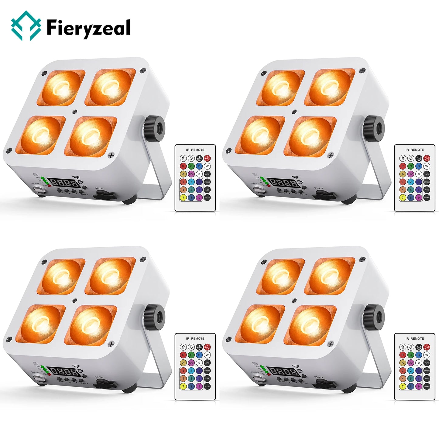 Fieryzeal 4PCS Rechargeable Par Light 5200mAh APP Control LED Uplight Stage Light DMX 4X10W RGBWA+UV LED Par Light for DJ Party