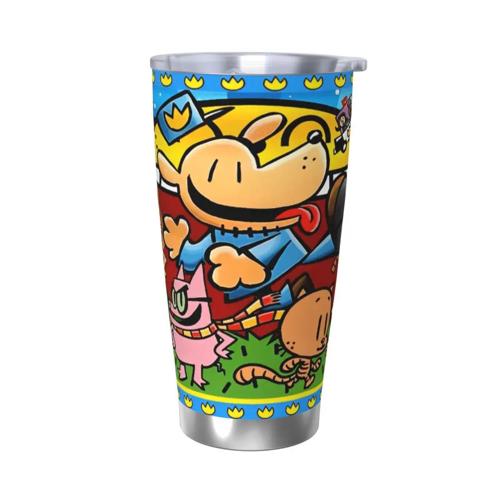 Dog Man Dogman Movie Comic Insulated Tumbler with Straws Cartoon Stainless Steel Thermal Mug Double Wall Car Bottle Cups, 20oz