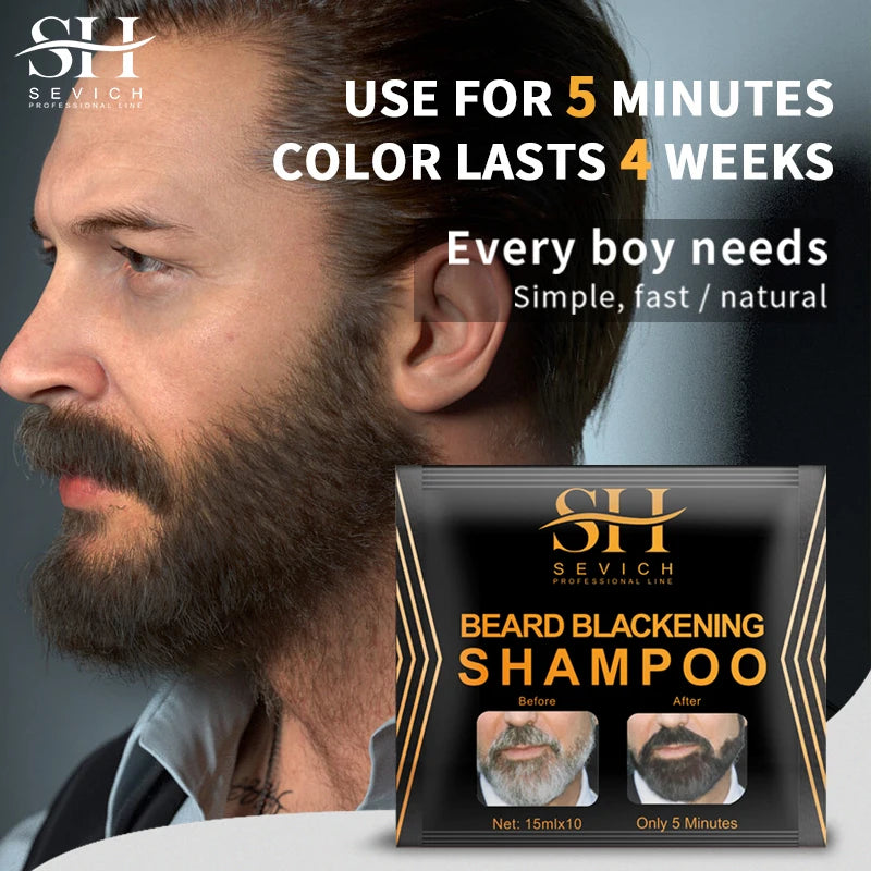Sevich Instant Hair Dye Black Beard Shampoo Beard Paint Men Beard Coloring Dye Natural Temporary Blackening Moustache Shampoo