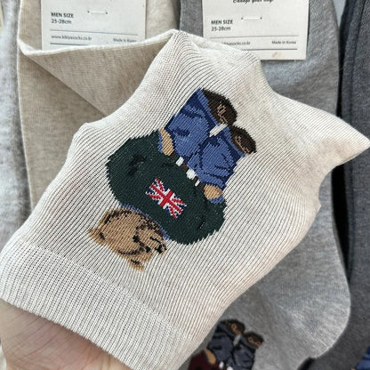 Polo Socks Men Gentleman Cotton Socks Bear Cartoon Bussiness Harajuku Skateboard Novelty Breathable Sox Designer Socks Size46-39