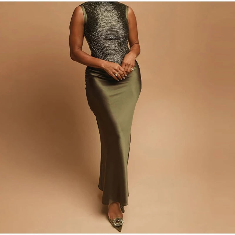 Elegant Tassel Crop Tops Satin Mermaid Skirt Sets Women Sleeveless Slim O-neck Vest Hip Package Skirts 2026 Summer Party Outfit