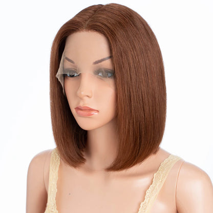 100% Human Hair Wigs Highlight Brown Long Pixie Straight Bob Middle Part lace Front For Women Brazilian Remy hair Glueless Wigs