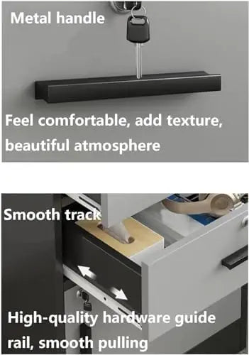 Filing Cabinet with 1 Drawer and 1 Door Lockable Office Cabinet with Wheels in White Industrial Wood 37x34x59cm (Four drawers)