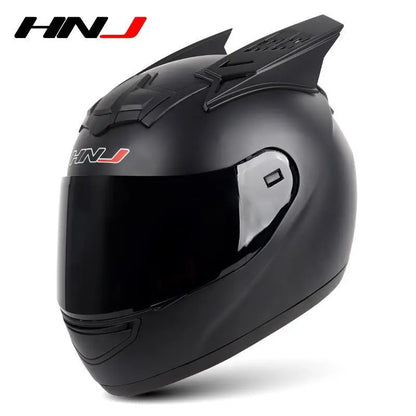HNJ Men Motorcycle Helmet Women Full Face Helmet Riding Personality Horn Pink Helmet DOT Certification casco moto