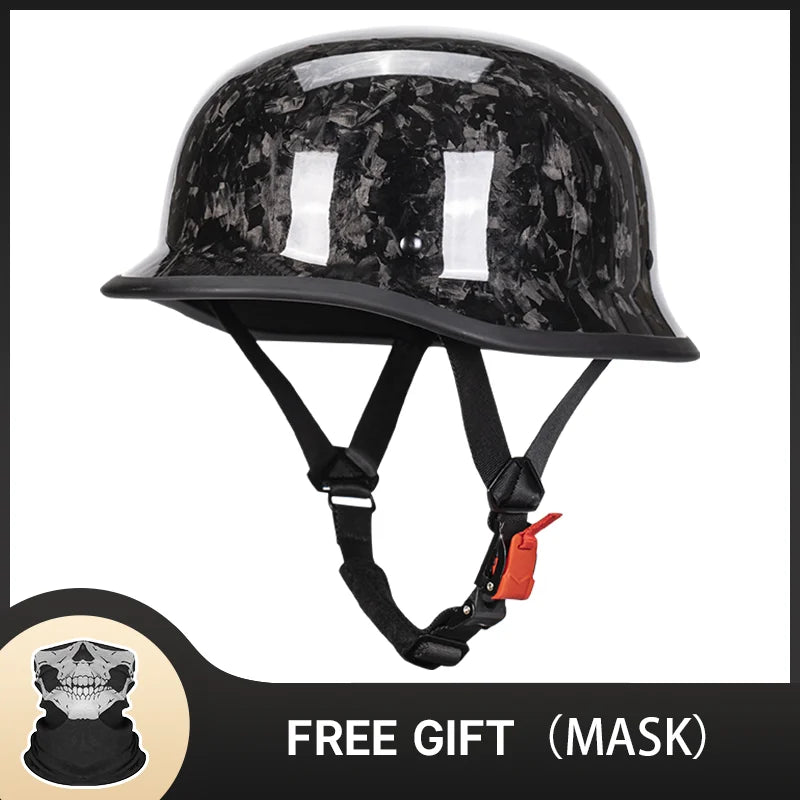 Bright Black Real 3K Carbon Fiber Helmet Retro Men's Motorcycle Helmet German Style Soldier Helmet Retro Cruiser DOT ECE