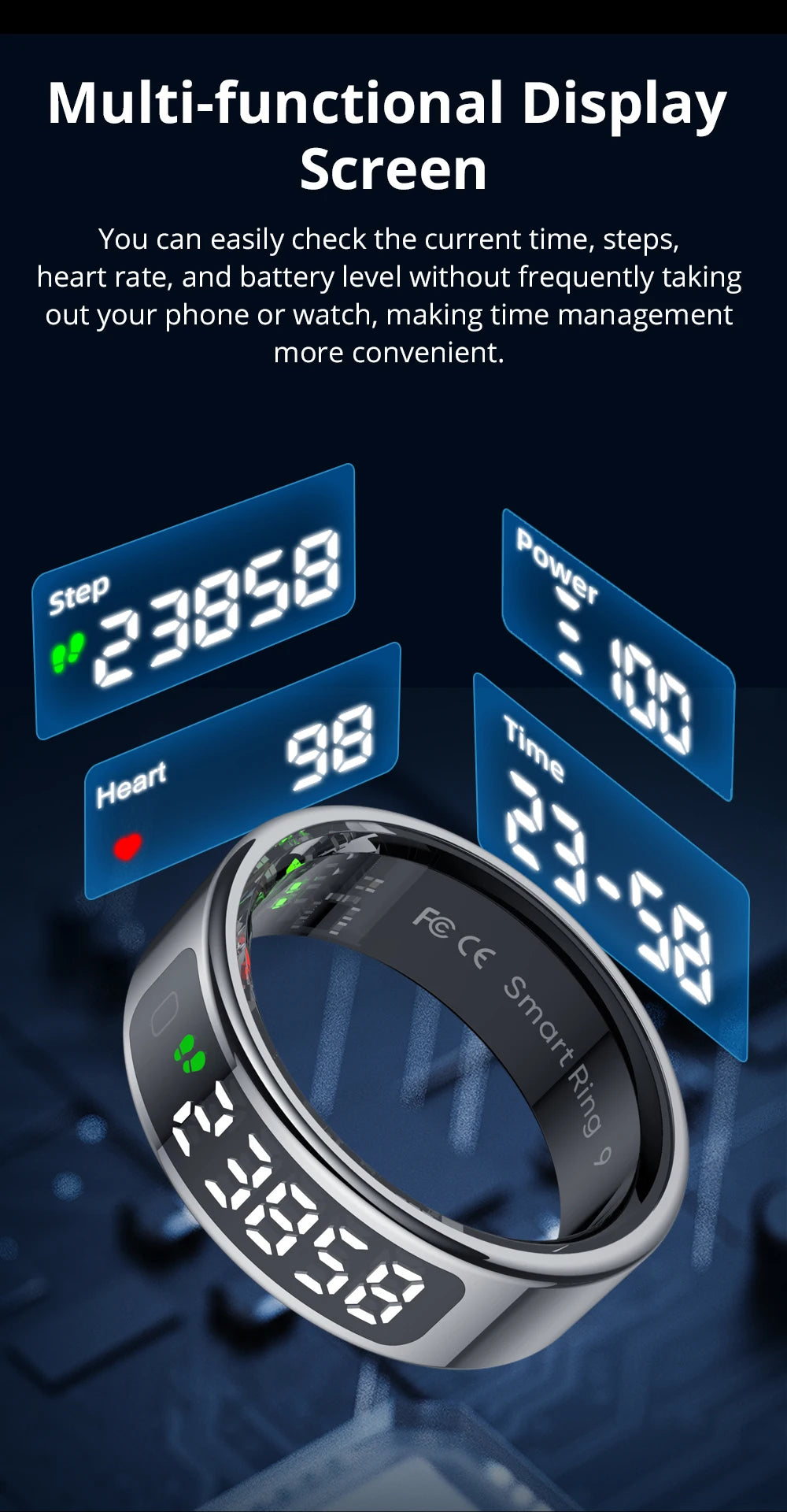 2026 COLMI R12 Smart Ring with Display Screen and Touch, Wireless Charging, Health Manager, 5 ATM Waterproof For Men Women