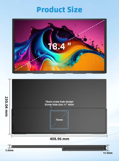 UPERFECT QLED 18.4" 4K UHD Laptop Monitor w/ HDMI USB C 3.1 For XBOX PS5 Ultrawide Game View Display PC Mac Phone Extend Screen