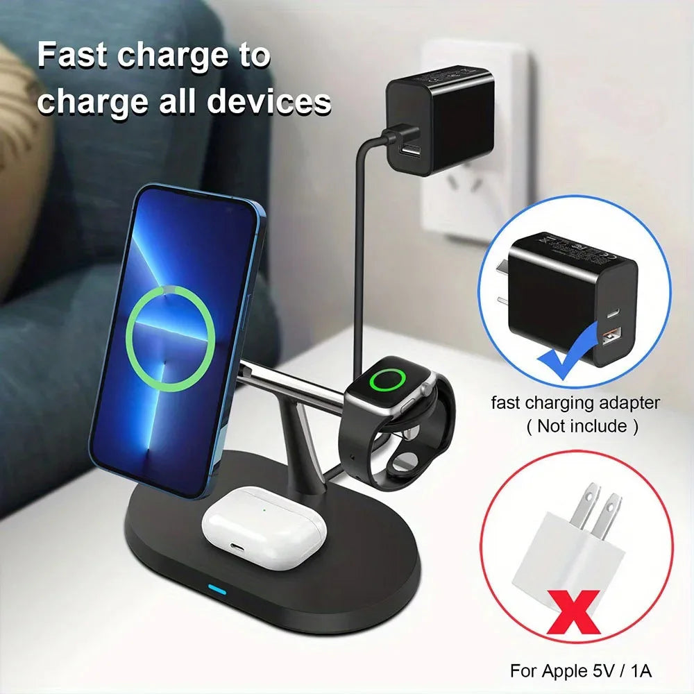 3 In 1 Magnetic Wireless Charger Stand Fast Charging Dock Station for iPhone 17/16/15/14 Pro Max, Apple Watch 8/7/6, AirPods Pro