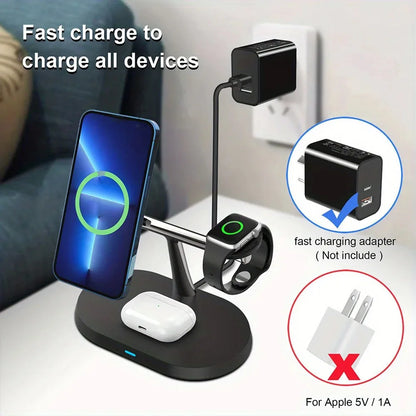 3 In 1 Magnetic Wireless Charger Stand Fast Charging Dock Station for iPhone 17/16/15/14 Pro Max, Apple Watch 8/7/6, AirPods Pro
