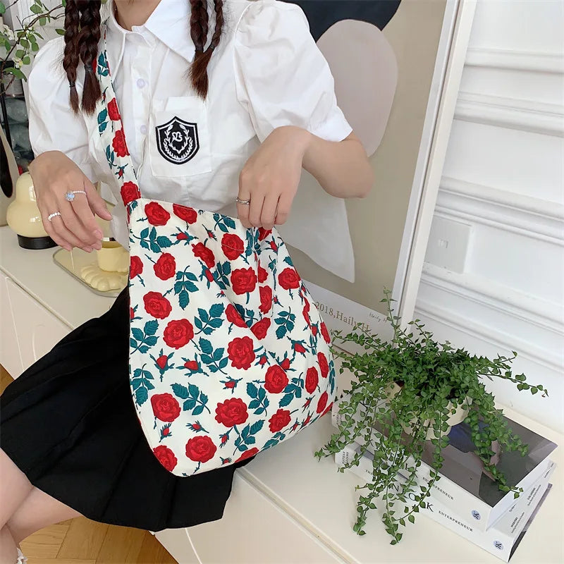 Women's Shoulder Bags Leopard Print Flower Fashionable Trendy Canvas Cross Bags Large Capacity Portable Shopping Shoulder Bags