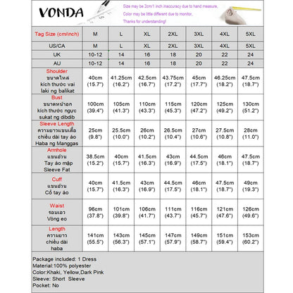 VONDA Women Vintage Maxi Dress Short Sleeve Summer Party Vestidos 2025 Casual Printed A-line Robe Bohemian V-Neck Long Sundress