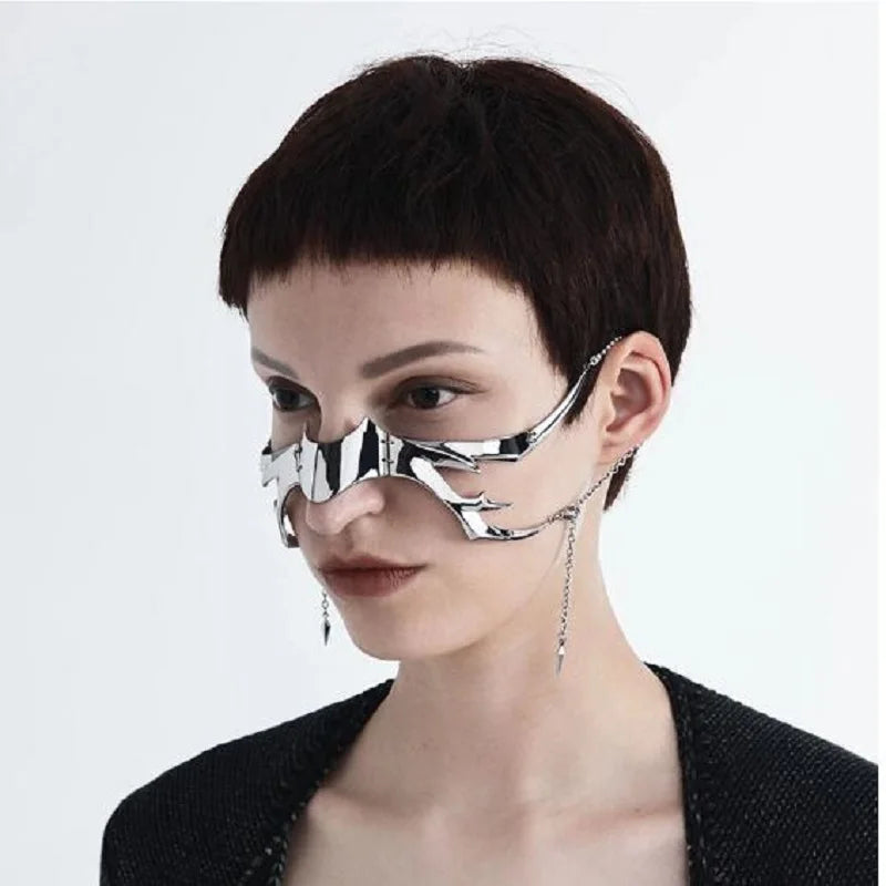 2023 Punk Mask Liquid Irregular Silver Color Hollow Titanium Steel Punk Cool Facial Accessories For Women Men Party Jewelry