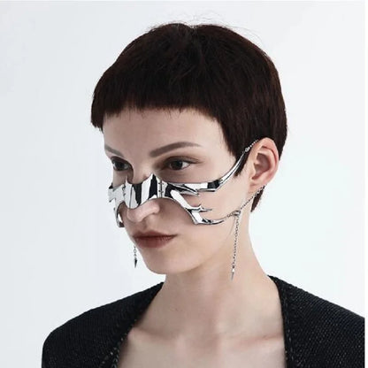 2023 Punk Mask Liquid Irregular Silver Color Hollow Titanium Steel Punk Cool Facial Accessories For Women Men Party Jewelry