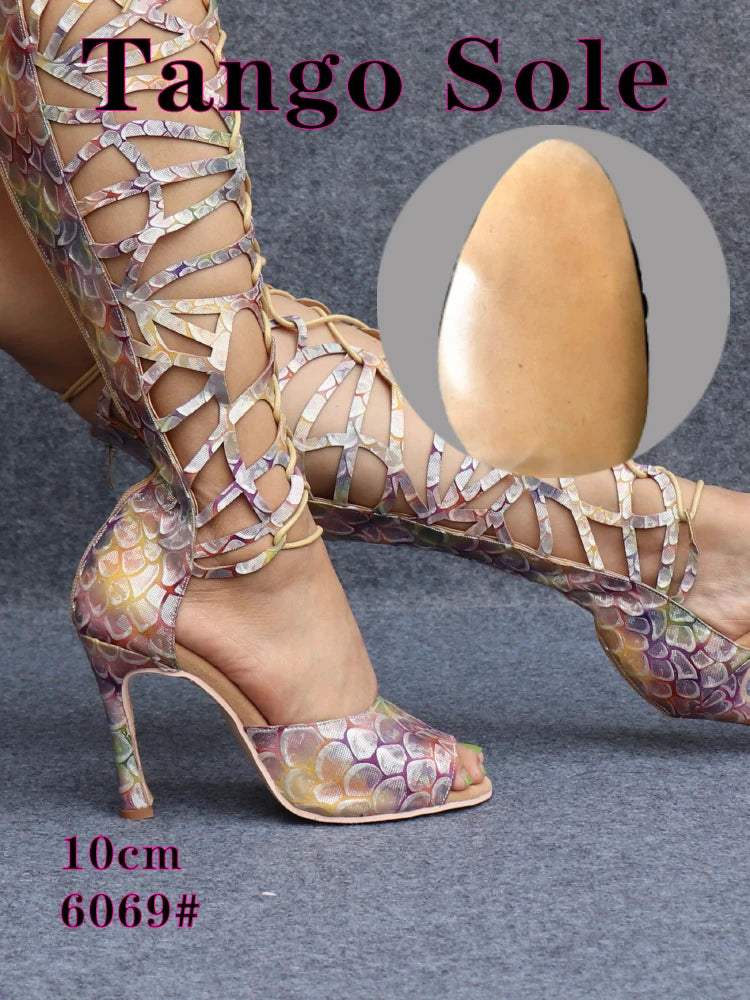 Ladingwu High-end Custom Material Fish Scale Texture Women Dance Shoes Sexy Pole Dance Boots Ladies Wedding Ballroom Shoes