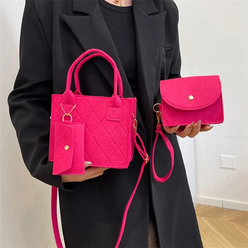 3pcs/set Embossed Women's Handbag Stylish Crossbody Bag, Clutch and Wallet, Solid Color Fabric Shoulder Bag for Women Daily Use