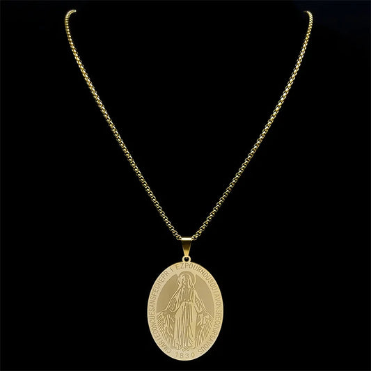 1830 Our Lady of Miraculous Medal Necklace for Women Men Stainless Steel Gold Color Virgin Mary Male Chain Jewelry NZZZ492S02