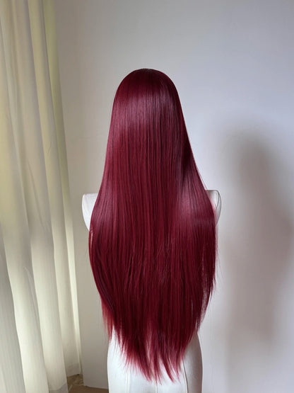 Wine Red Lace Front Wig for Women 26Inch Long Straight 13*4 Lace Wigs High Quality Synthetic Lace Wig Natural for Cosplay Peluca