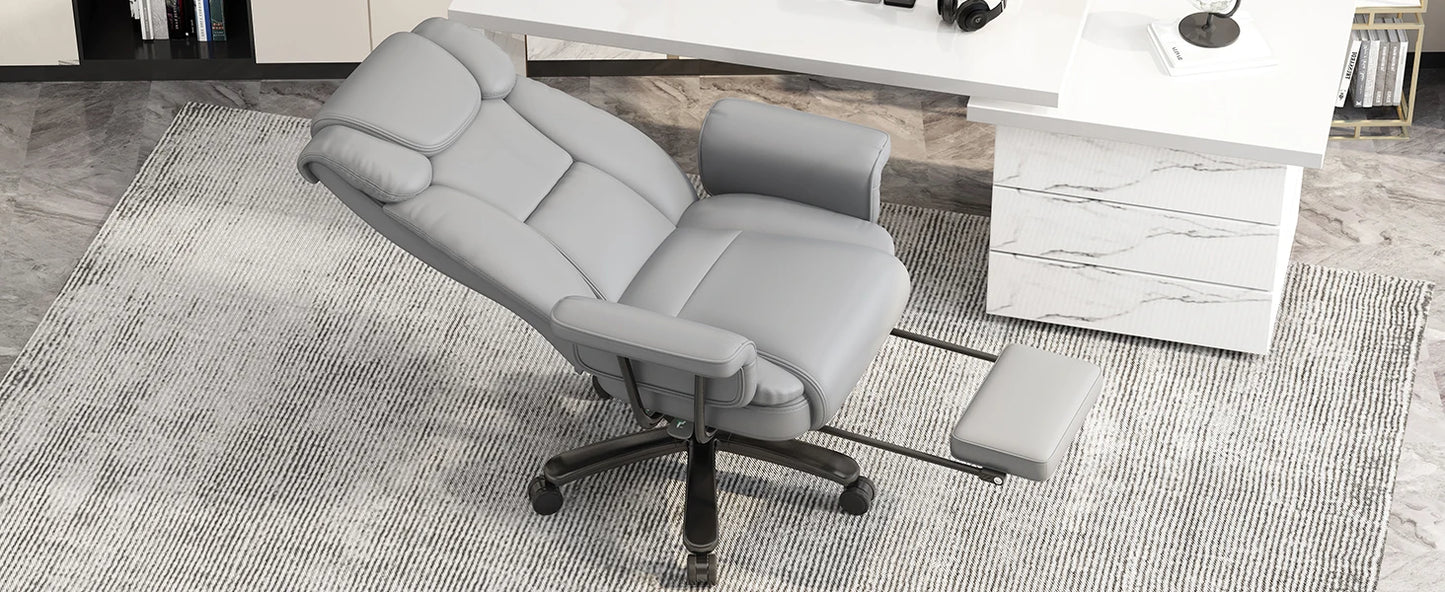 Criss Cross Chair with Wheels, 160°Big and Tall Reclining Office Desk Chair with High Back, Wide Seat, Arms, Footrest, Grey