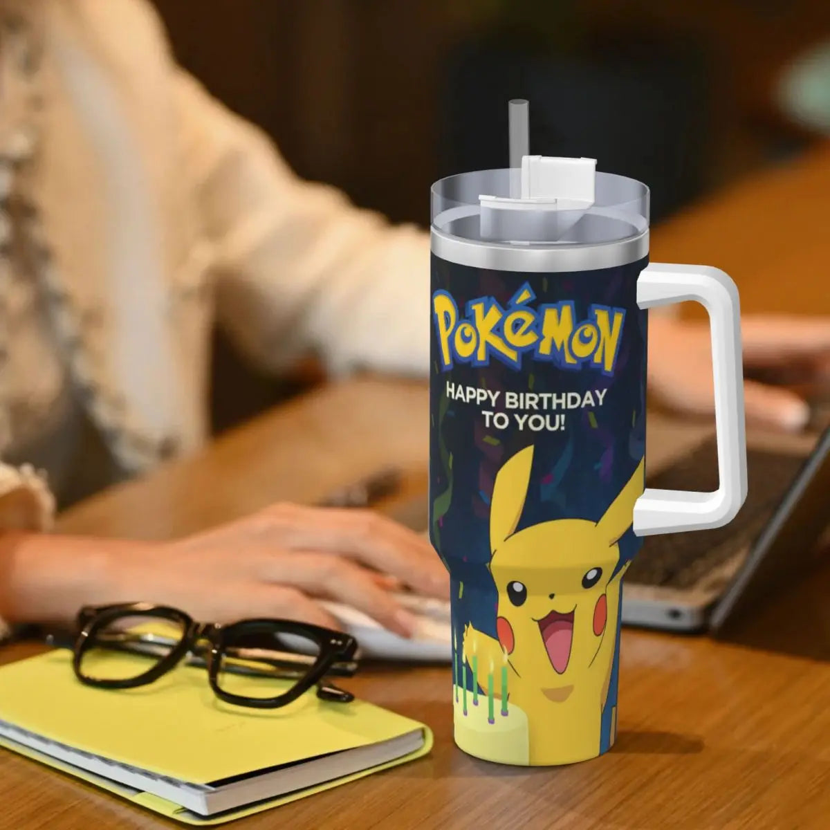 Stainless Steel Tumbler Pikachu Happy Birthday Thermal Mug Insulated Cold Drink Mugs Cup Beach Design Water Bottle