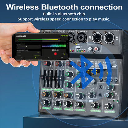 GAX-GT6  Professional 6-channel audio mixer, portable audio card, mixer，6-channel DJ controller/audio console mixer