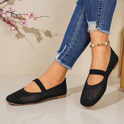 Women Flats Shoes Slip on Foldable Loafers for Women Square Toe Single Shoes Hollow Out Fashion Mom Casual Shoes for Ladies