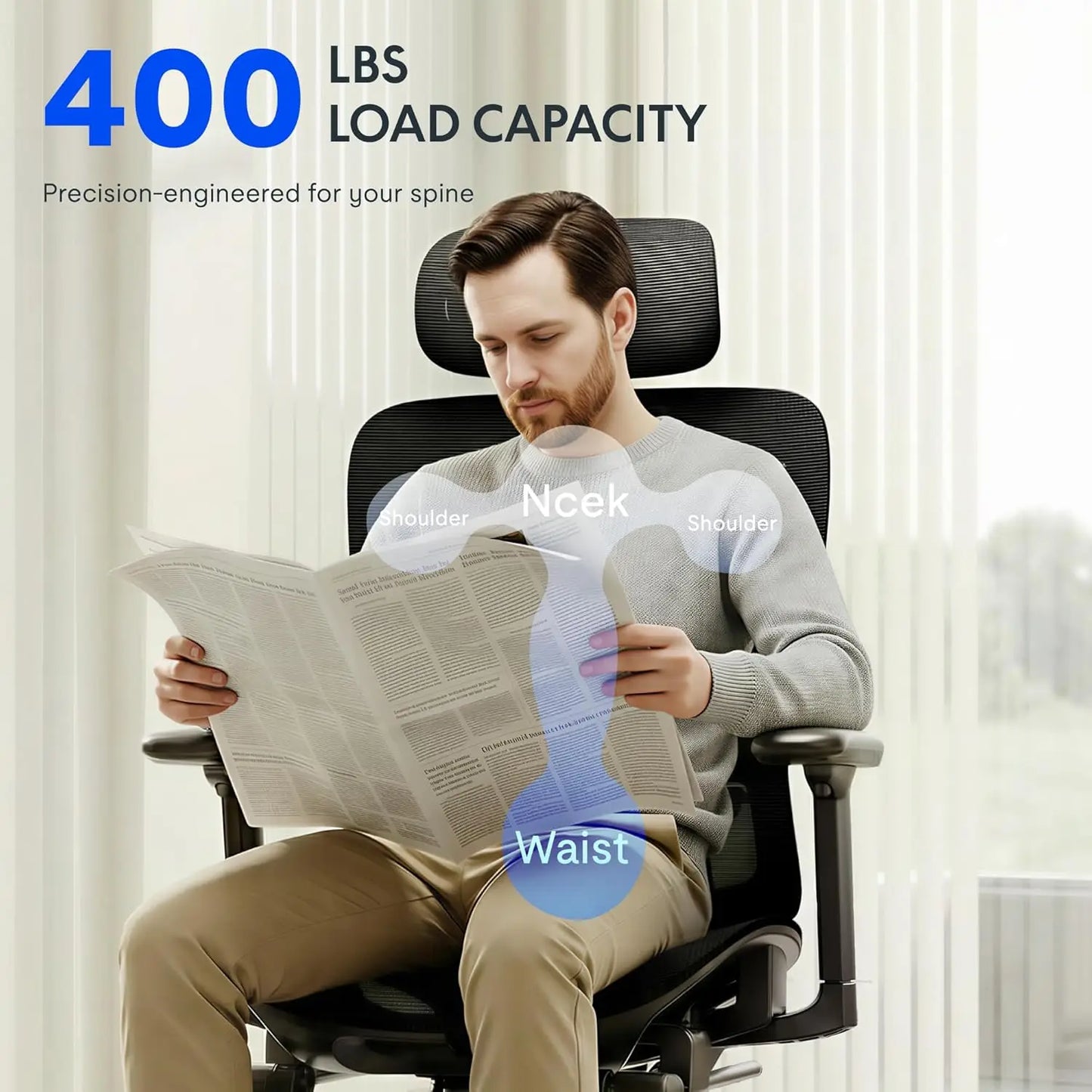 ErgoX Premium Ergonomic Office Chair with Footrest- Adjustable 3D Armrests, Dynamic Lumbar Support, Recline & Tilt, Customized