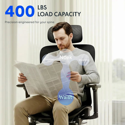 ErgoX Premium Ergonomic Office Chair with Footrest- Adjustable 3D Armrests, Dynamic Lumbar Support, Recline & Tilt, Customized