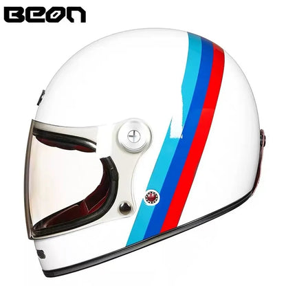 BEON Lightweight Fiberglass Full Face Helmet for Men Women Retro Motorcycles Helmet Cool and Personalized Karting Helmet B510