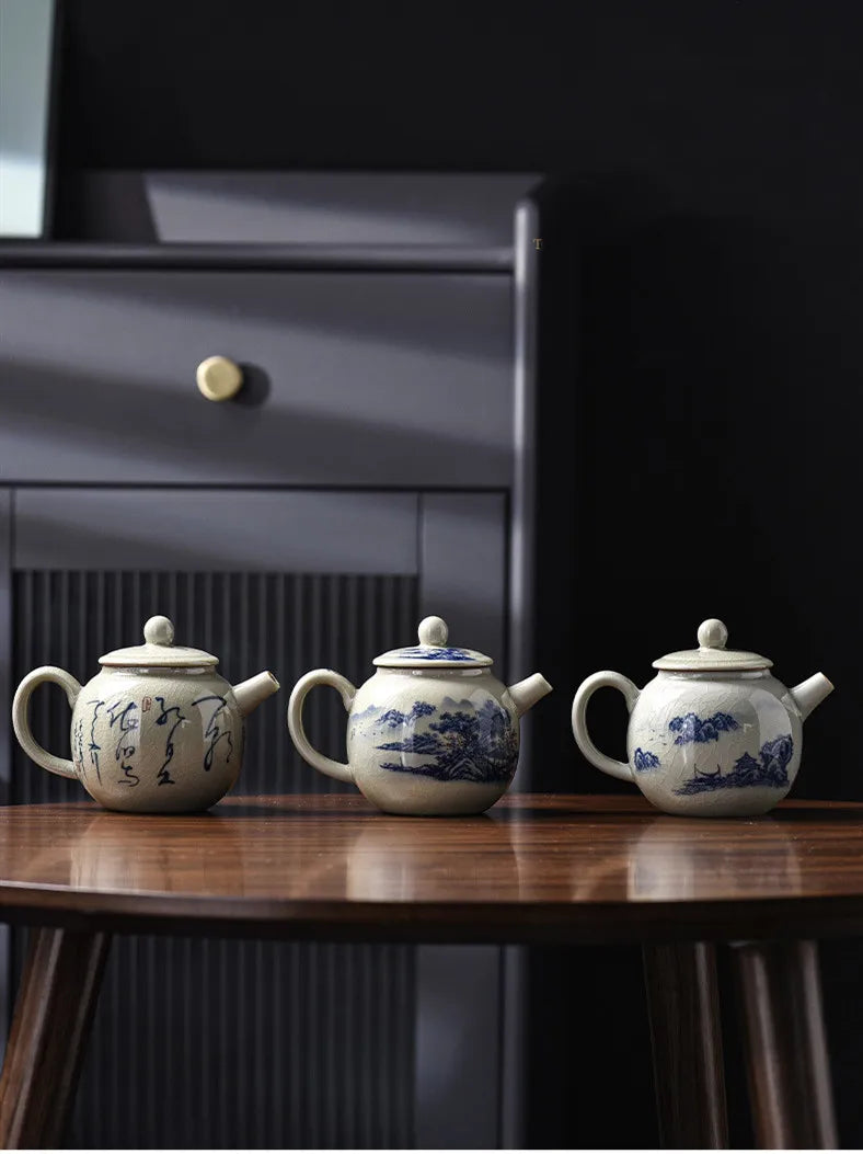 200ML Chinese Ceramic Teapot Ru Kiln Ice Crack Glaze Can Raise Tea Kettle Handmade Porcelain Teaware Household Tea Pots