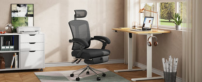 Ergonomic Mesh Office Desk Chair with Footrest, Comfrotable Big and Tall Reclining Computer Chair with Adjustable Lumbar