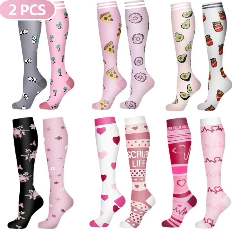 2Pairs New Cat Compression Socks Knee High 20-30 Mmhg Fit Medical Edema Diabetes Varicose Veins Running Compression Sports Socks