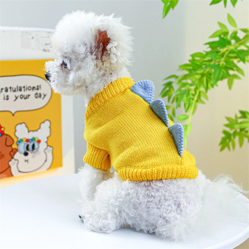 Halloween Party Pet Dog Clothes Dinosaur Shaped Dark Green Lovely Sweaters Cat Outfits Warm Knitted Cosplay York Kitten Clothing
