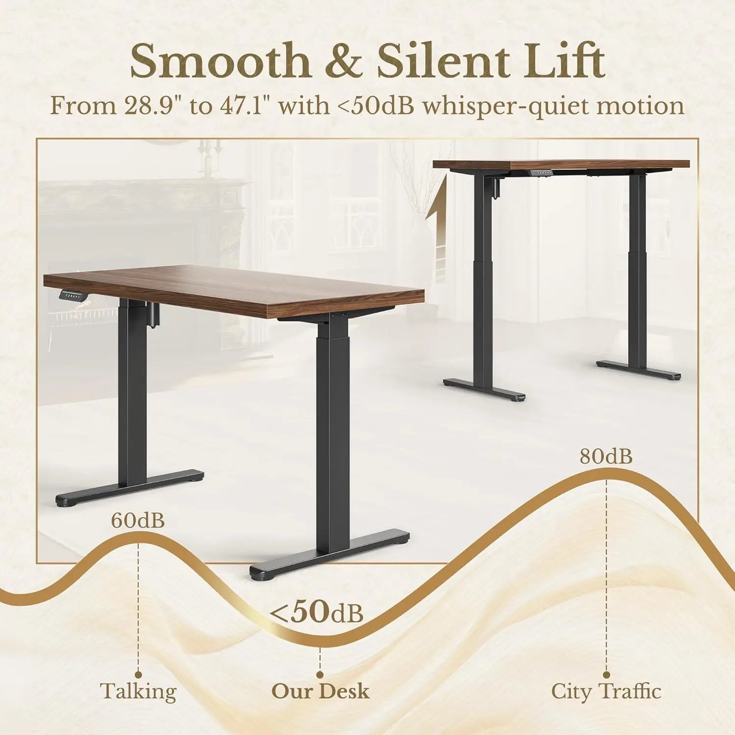 Home Office Furniture Set, 48 x 24 Electric Standing Desk and File Cabinet with 5 Drawes,1.18" Thickness, Customized