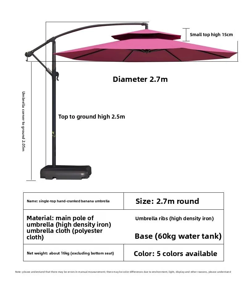 Courtyard Large Square Outdoor Sunshade Umbrella with Solar Lights Metal Frame Beach Balcony Stall Beach Umbrella