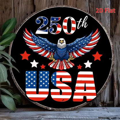 2D Flat, [2Dfalt] 1pc 20x20cm- Aluminum Sign USA 250th Anniversary Tin Sign, Patriotic Decor for Americans, Eagle Flag Themed Me