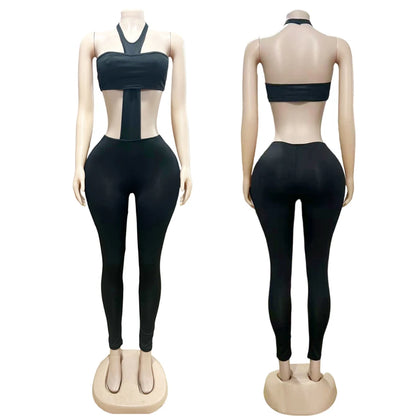 Y2k Sexy Two Piece Sets Woman Club Wear Halter Cross Crop Top and Skinny Pants Suits 2025 Female Jumpsuit Baddie Outfits
